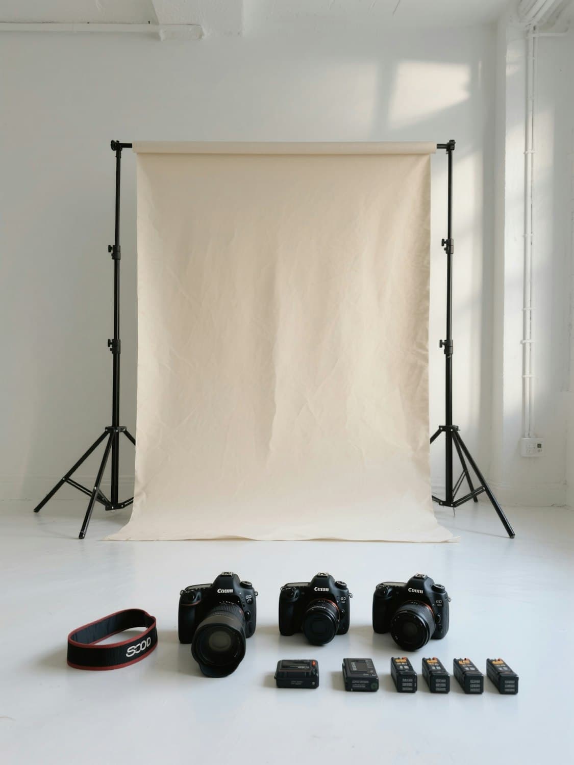 Studio set with a paper backdrop on stands